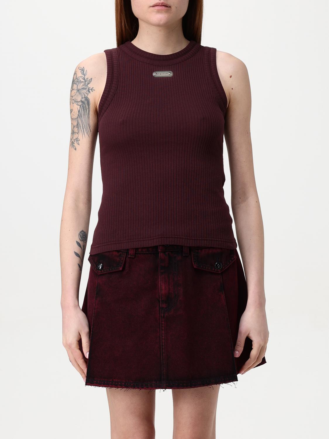 Alexander Mcqueen Logo Plaque Ribbed Tank Top In Rot