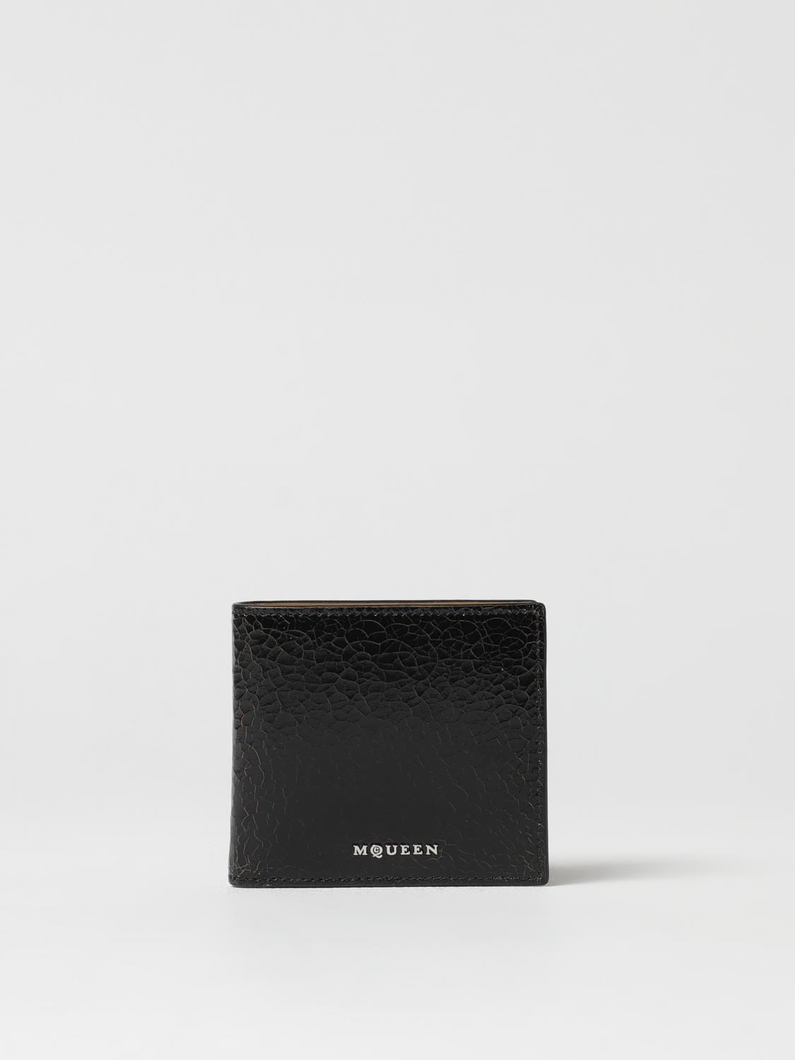 Alexander Mcqueen Bifold Wallet With Black Crackled Effect In Black