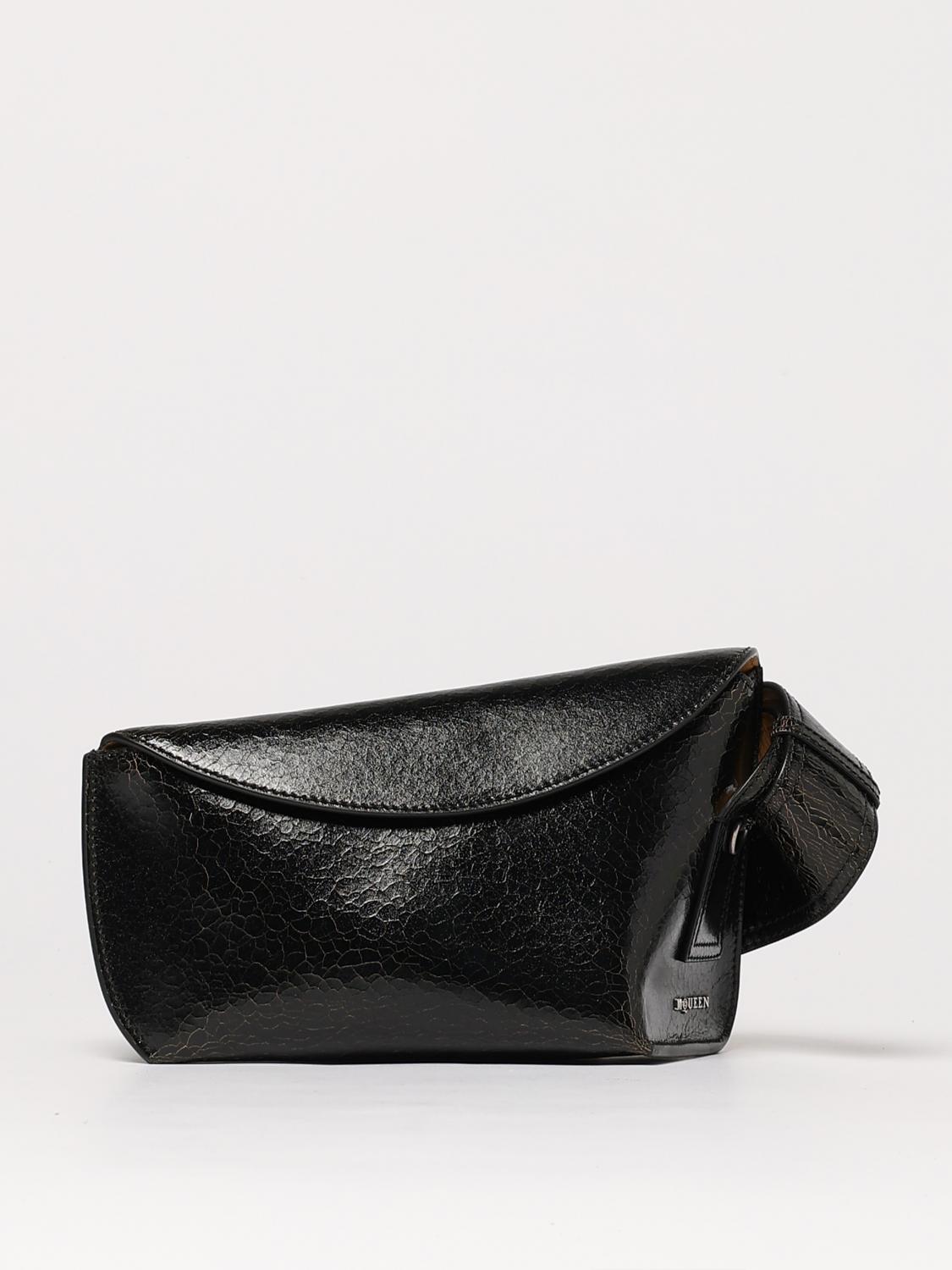 Alexander Mcqueen Black Leather Sling Crossbody Bag In Black