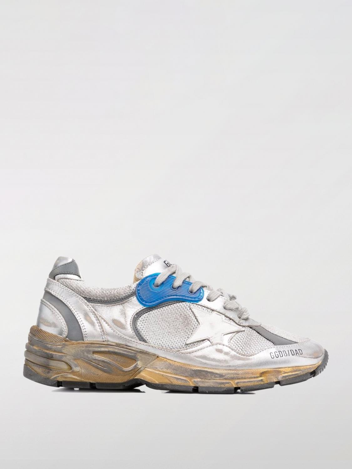 Golden Goose Women Running Dad Net And Laminated Upper Leather Star Laminated Spur Distressed In Silver