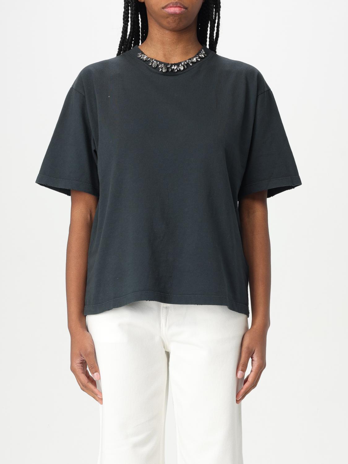 Golden Goose Anthracite Grey T-shirt With Crystals In Black