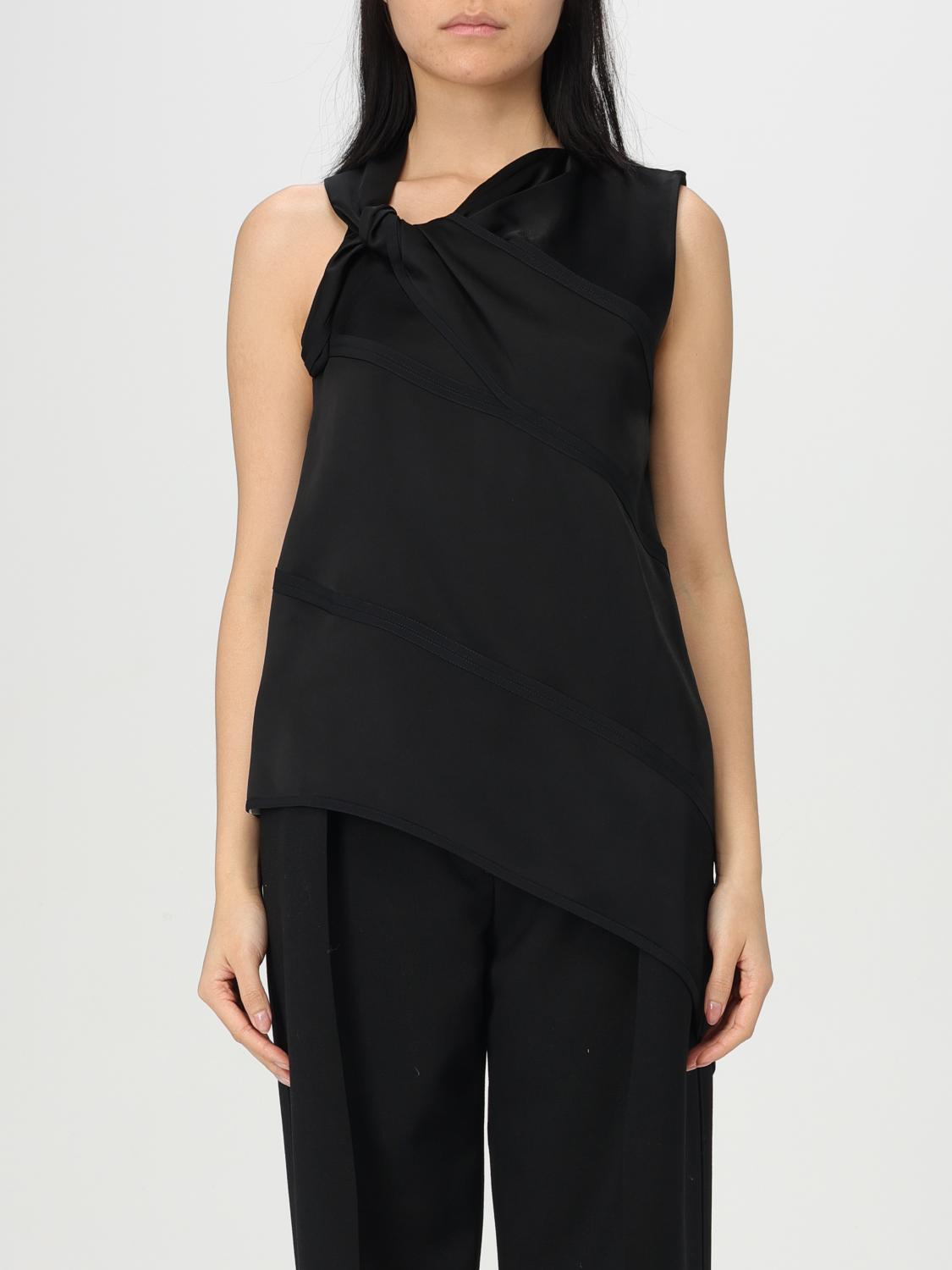 Jil Sander Sm Top Black Asymmetric Gloss With Bow In Black