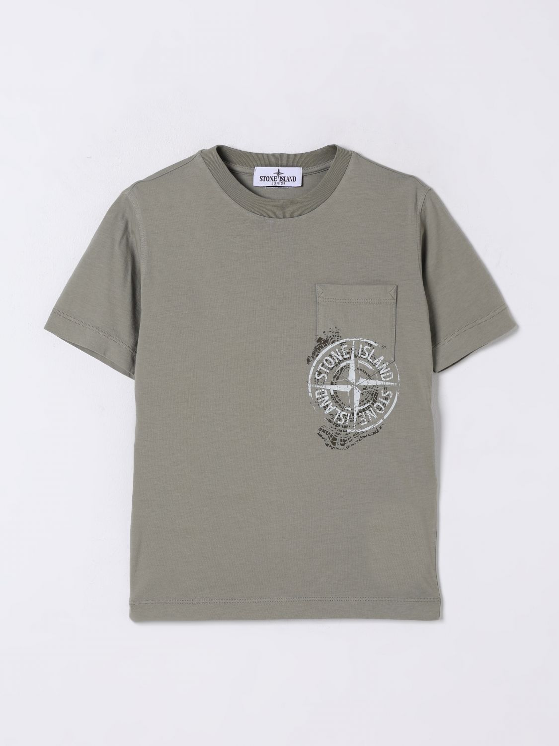 Stone Island Grey T-shirt With Logo Print On The Front And Logo Lettering On The Rear In Cotton Boy In Mud