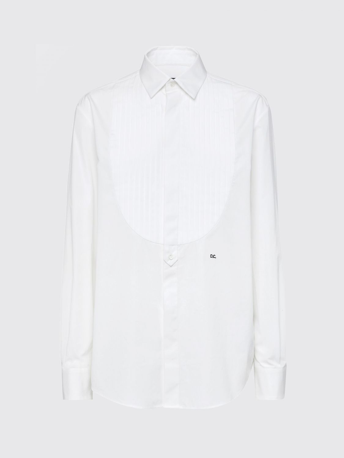 Dsquared2 Cotton Poplin Tuxedo Shirt With Pleated Plastron And D. C. Embroidery In White