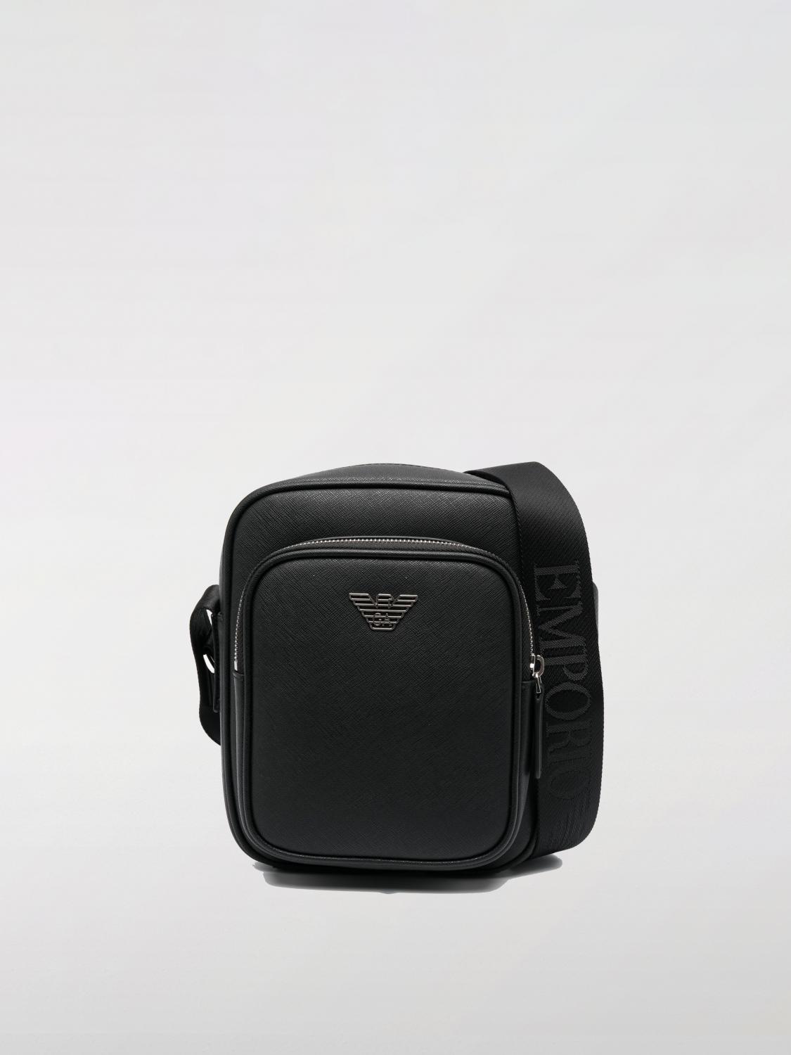 Emporio Armani Asv Regenerated Saffiano Leather Shoulder Bag With Eagle Plate In Black