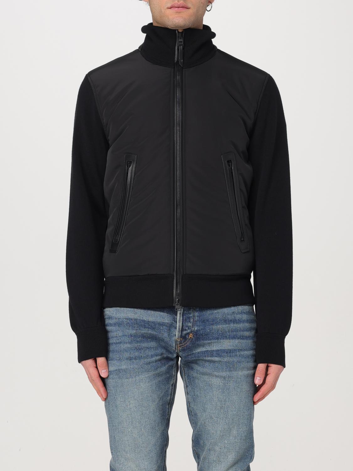 Tom Ford Knitted Paneled Zip-front Bomber Jacket In Black