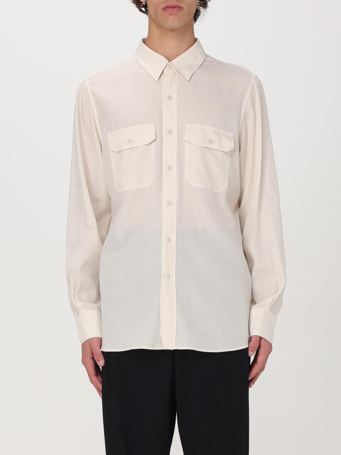 Tom Ford Classic Button-down Shirt With Structured Collar In Beige