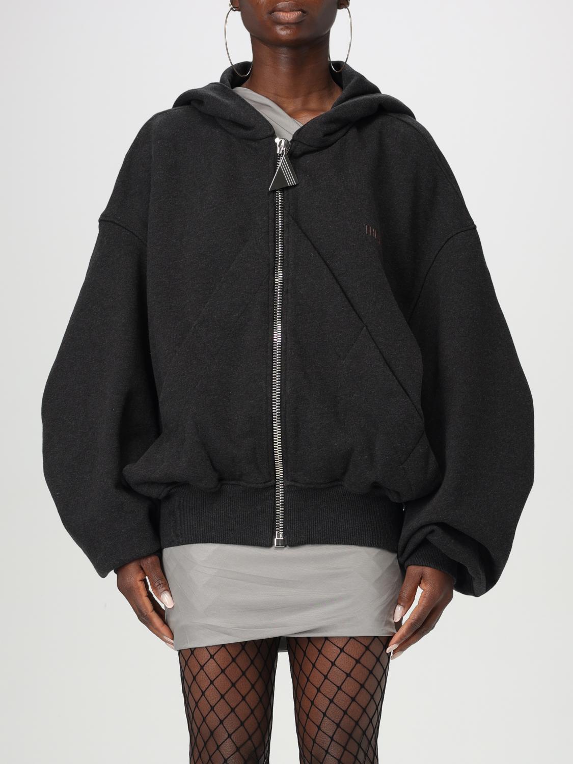 Attico Grey Sweatshirt With Hood And Logo Lettering On The Front In Cotton Woman In Black
