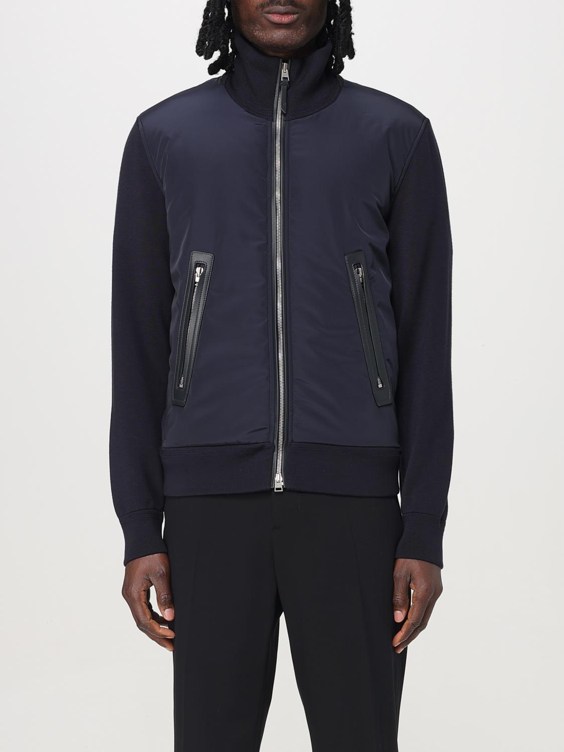 Tom Ford Wool High Neck Zipped Sweater In Blue