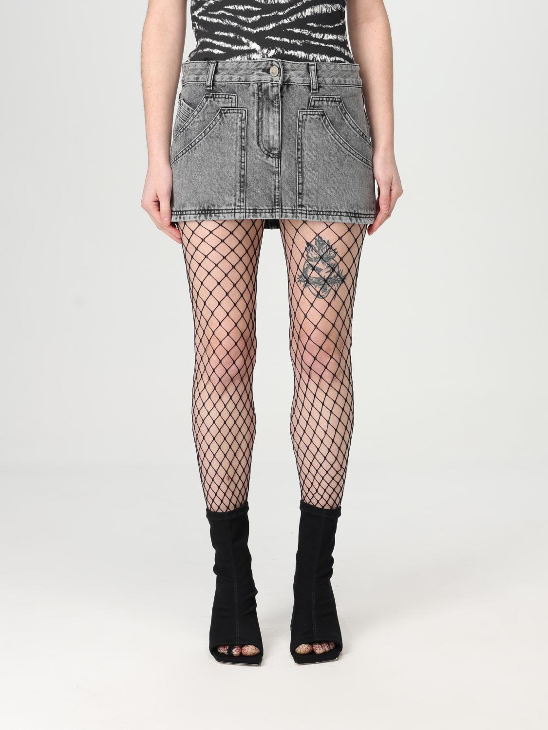 Attico Gray High-waisted Slim Fit Denim Mini Skirt In Black