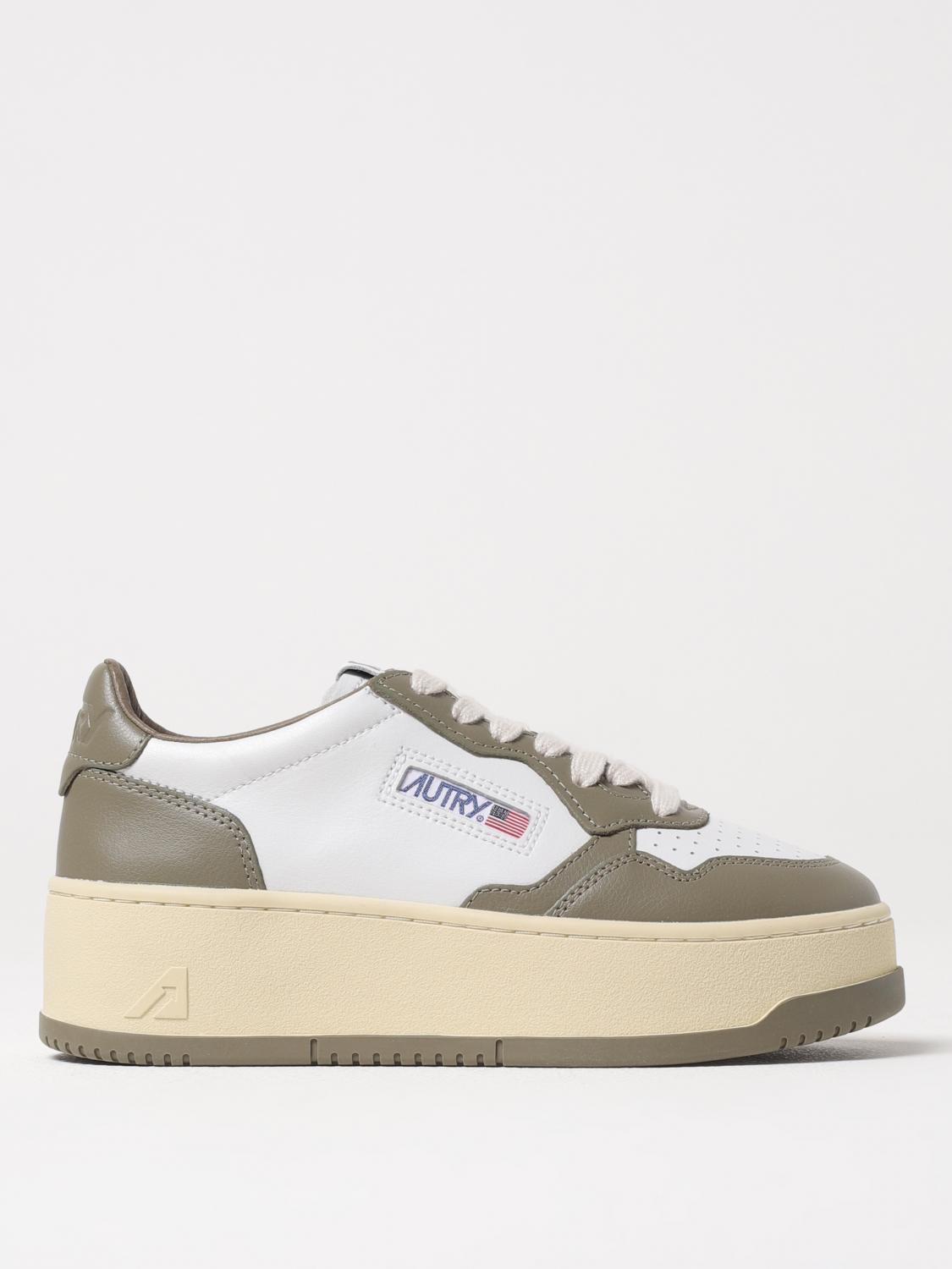 Autry Platform Sneakers With Military Green Accents In White