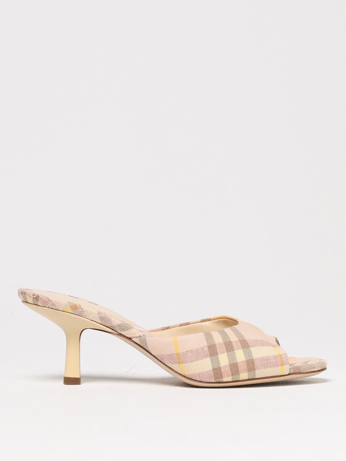 Burberry Beige Check Linen Mule Sandals With 6.5 Cm Heel Lf Mews 65 Chk 162393 In Beige