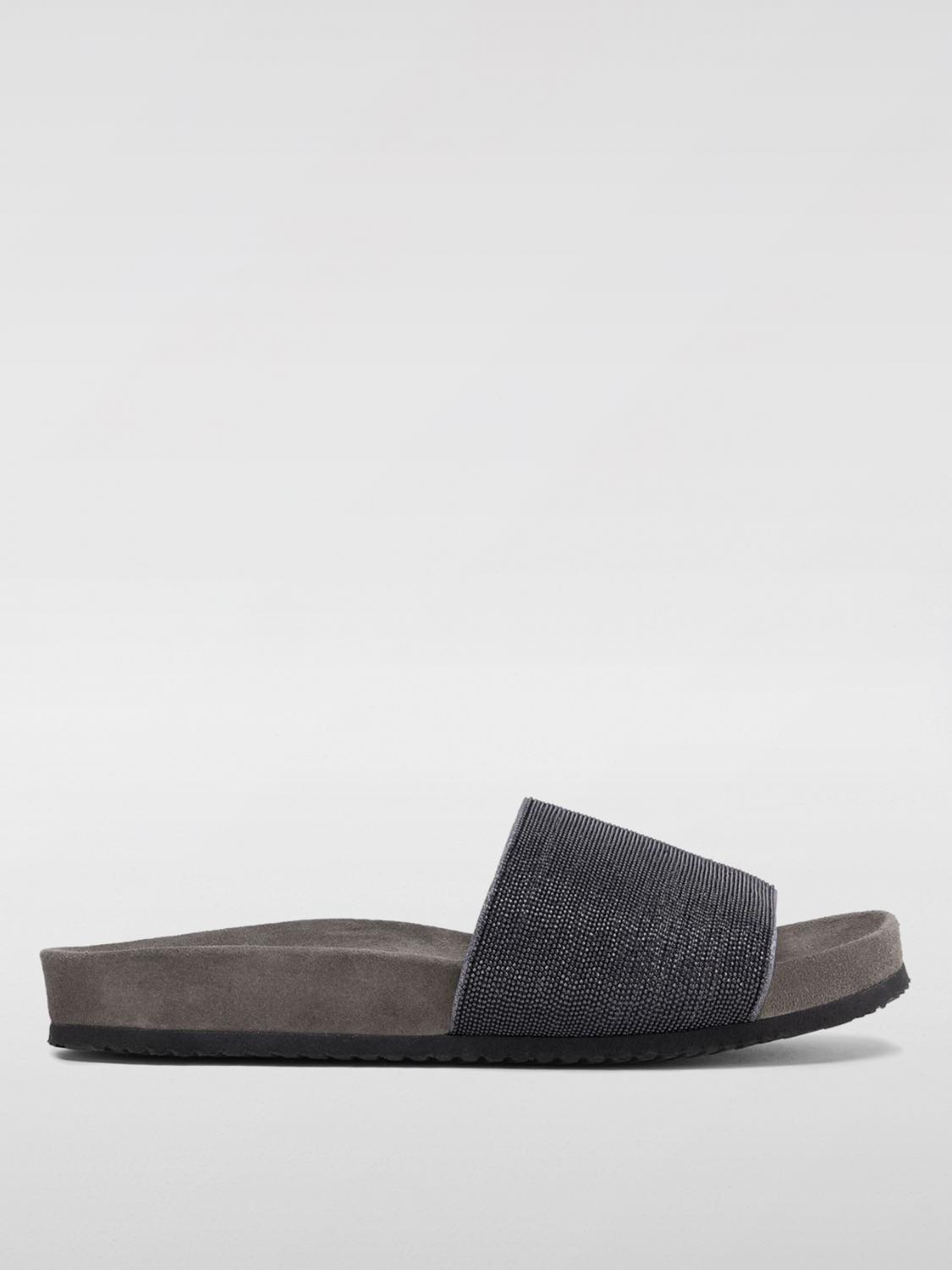 Brunello Cucinelli Precious Suede Slides In Grey