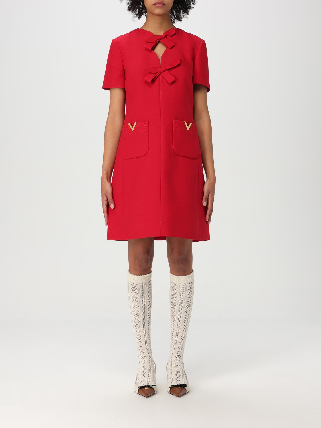 Valentino Fitted Red Dress With Decorative Bows In Red