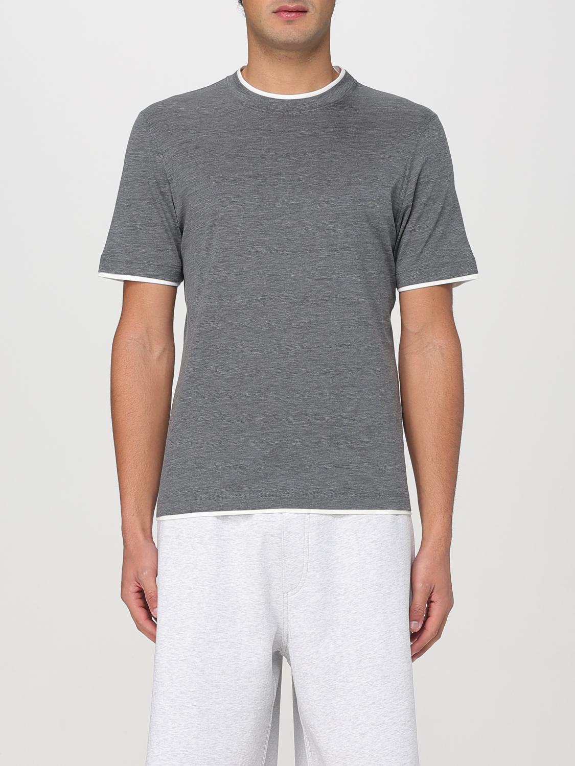 Brunello Cucinelli Crew-neck T-shirt With Faux-layering In Grey