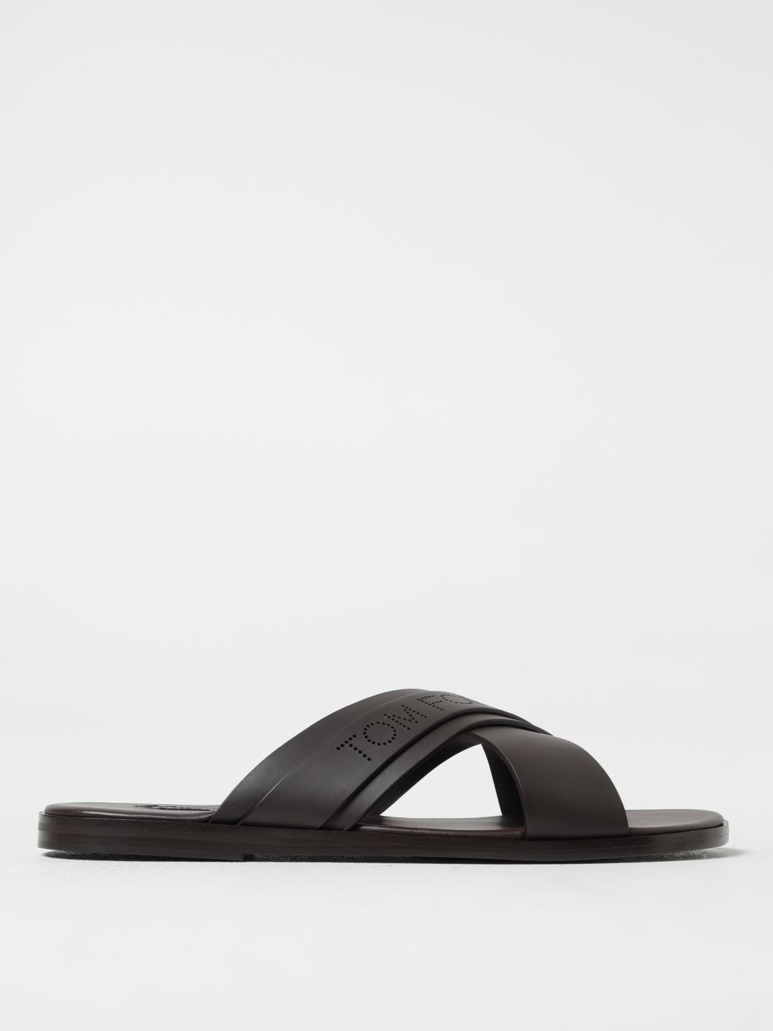 Tom Ford Logo-perforated Slides In Brown