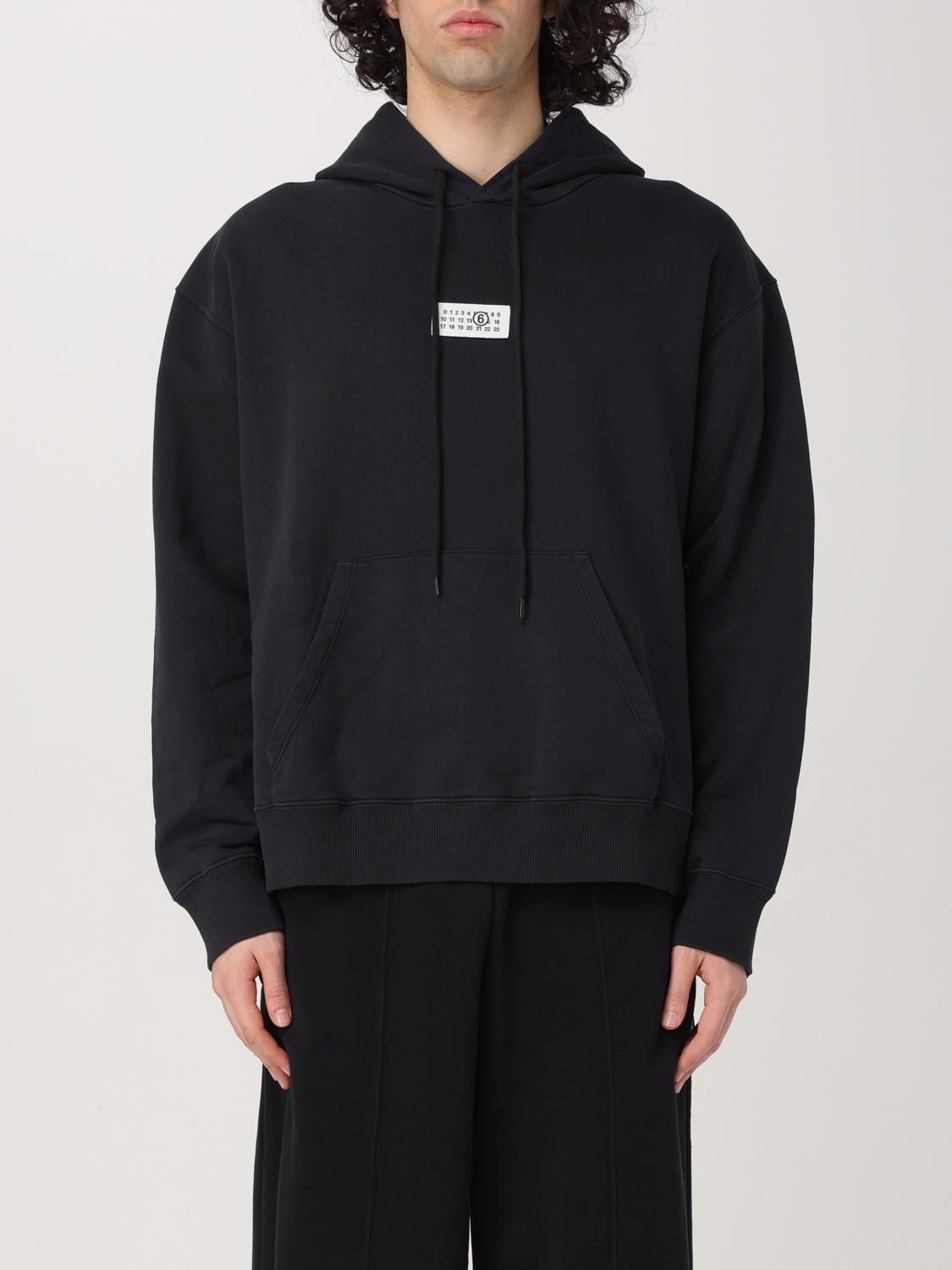 Mm6 Maison Margiela Mm6 By Maison Margiela Emblazoned Black Hoodie With Drawstring And Ribbed Finishes In Black