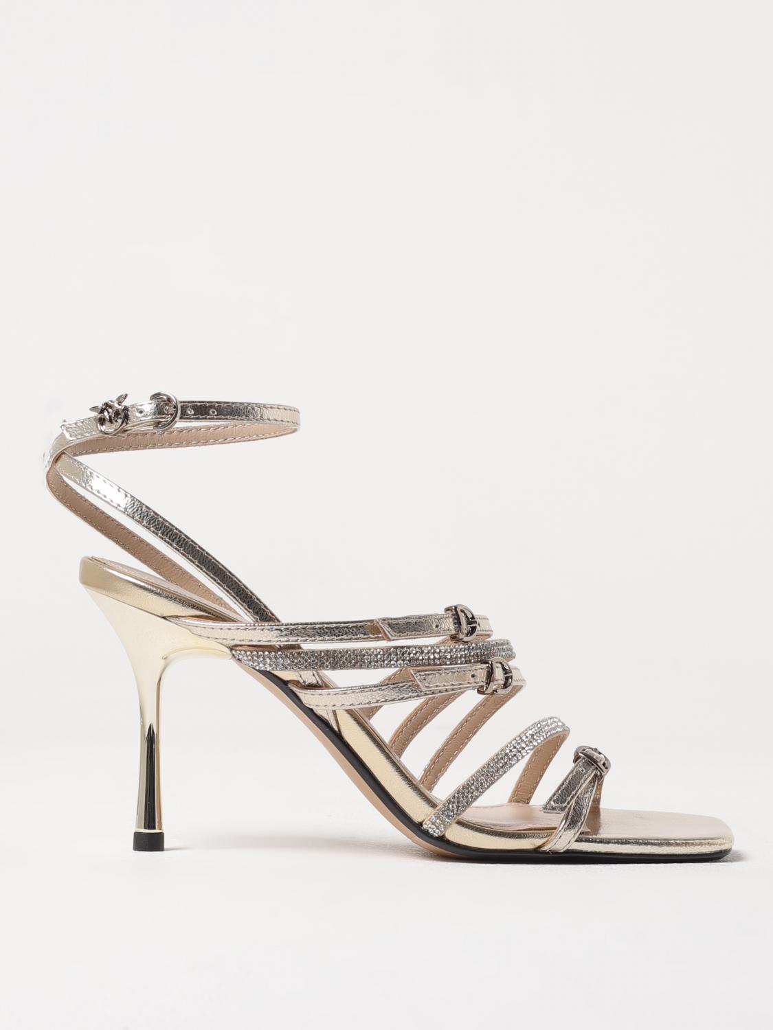 Pinko Square Toe High Heel Sandals In Silver
