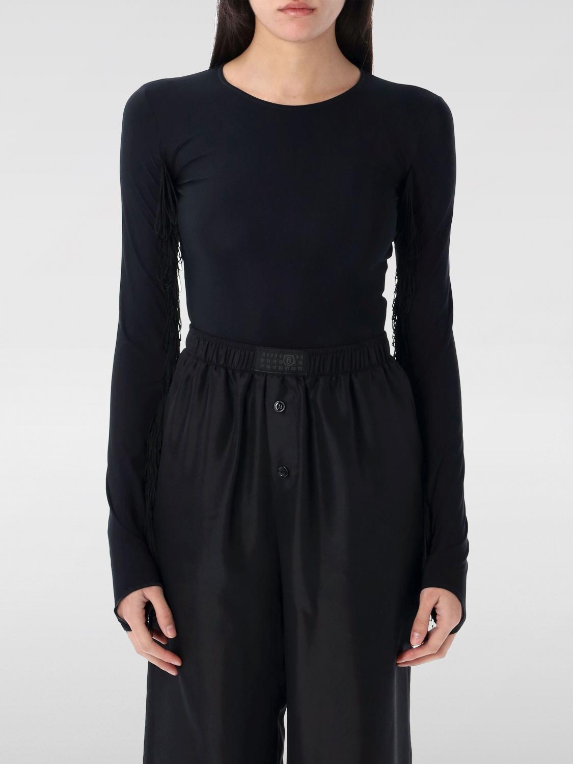 Mm6 Maison Margiela Mm6 By Maison Margiela Fringed Bodysuit With Intricate Side Detailing In Black