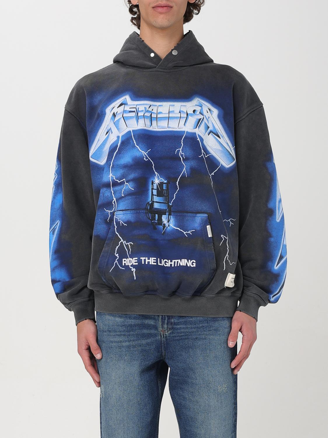 Represent 'ride The Lightning X Metallica' Gray Hoodie With Front And Back Print In Cotton Man In Grey