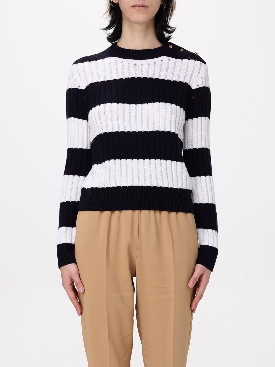 Max Mara Striped Crop Sweater In Wool And Cashmere In White