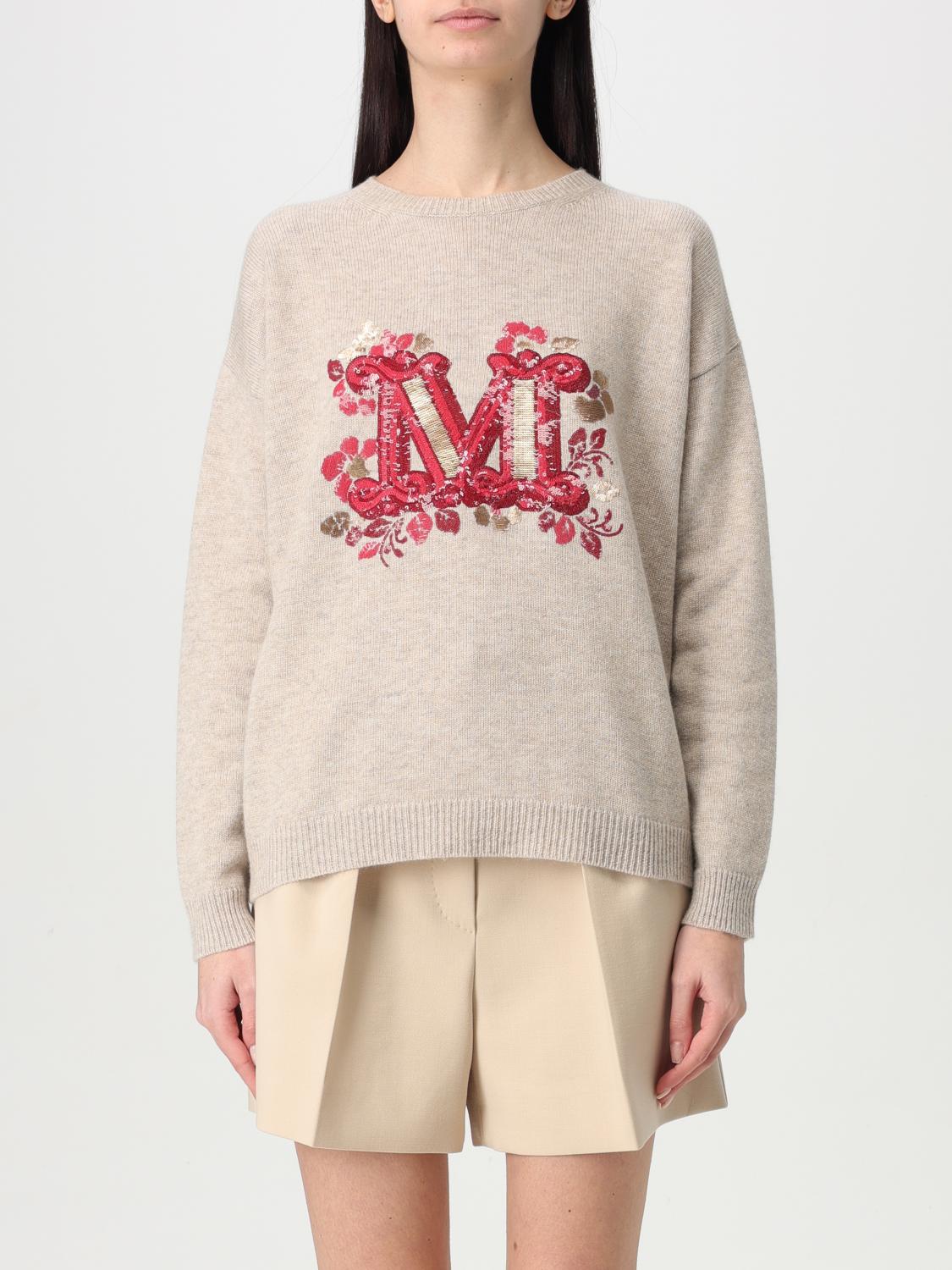 Max Mara Monogram Wool-blend Crewneck Sweater In Beige