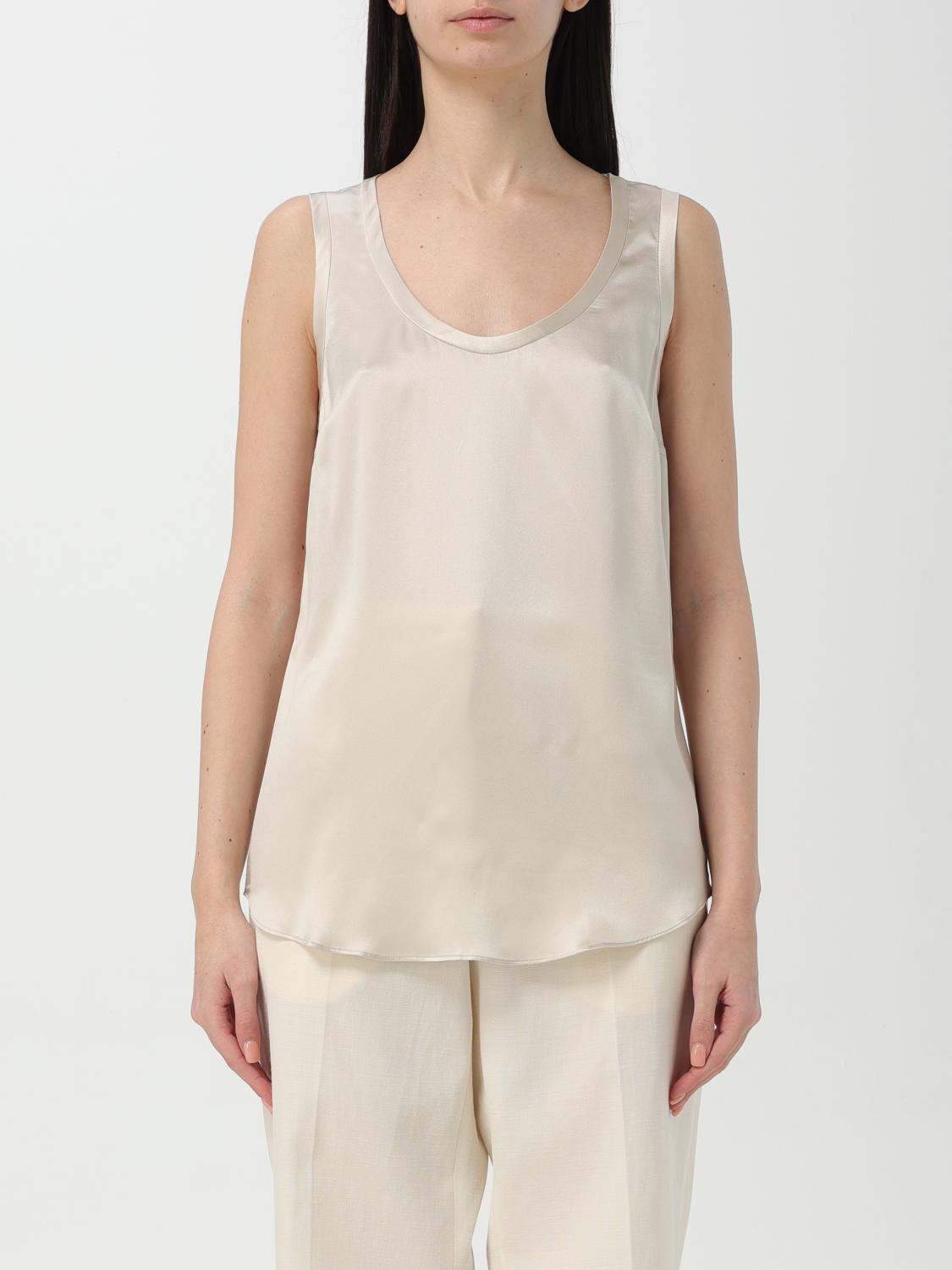 Brunello Cucinelli Reversible Stretch Silk Satin Top In Beige