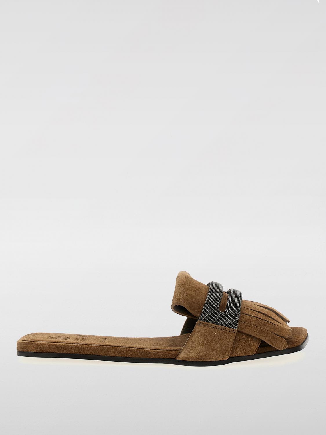 Brunello Cucinelli Fringed Flat Sole Open Toe Sandal In Beige