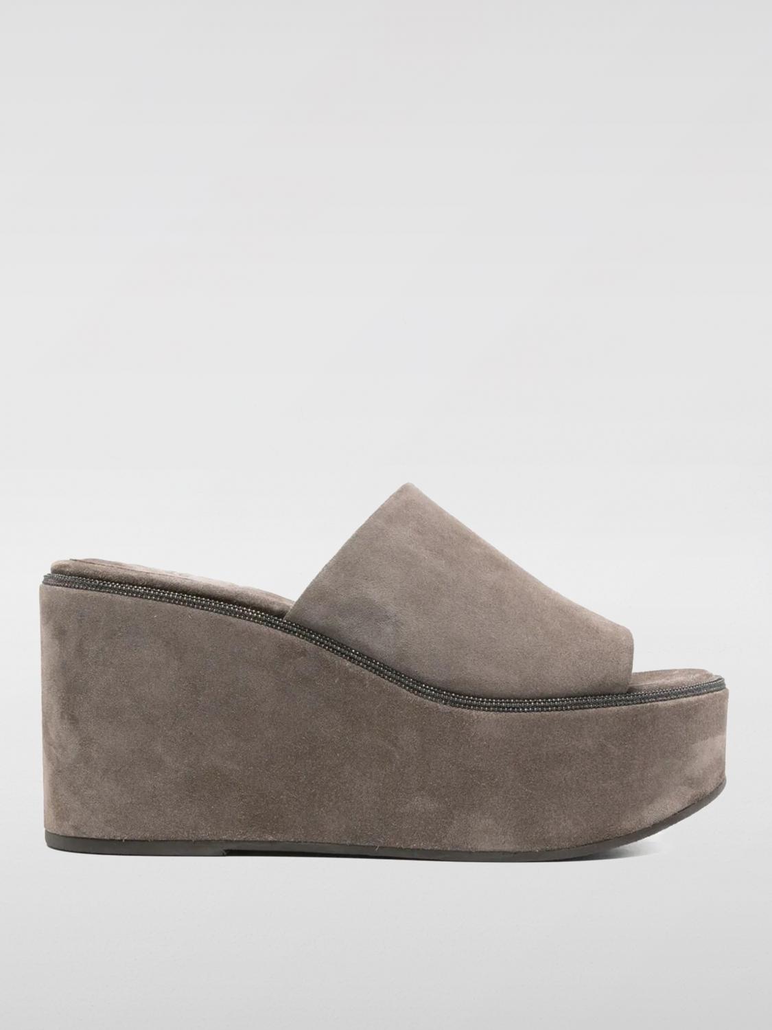 Brunello Cucinelli Platform Wedge Suede Mule In Brown