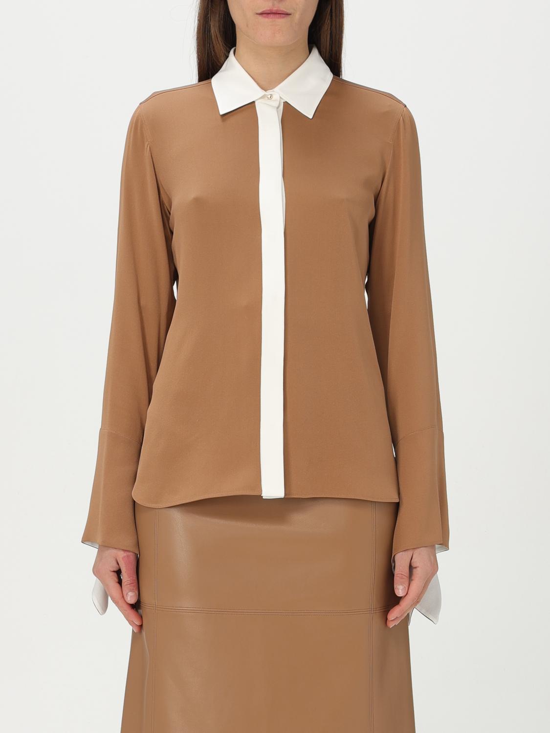 Max Mara Camel Silk Colour-block Shirt In Beige