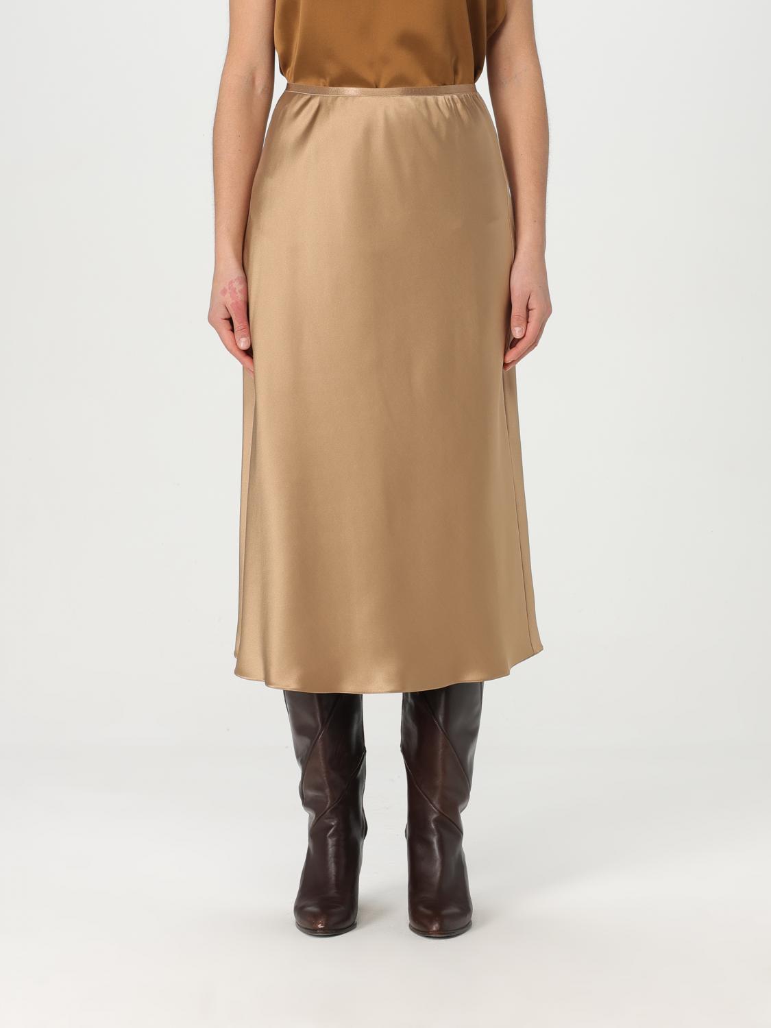 Max Mara Satin Midi Skirt Elastic Waistband In Gold