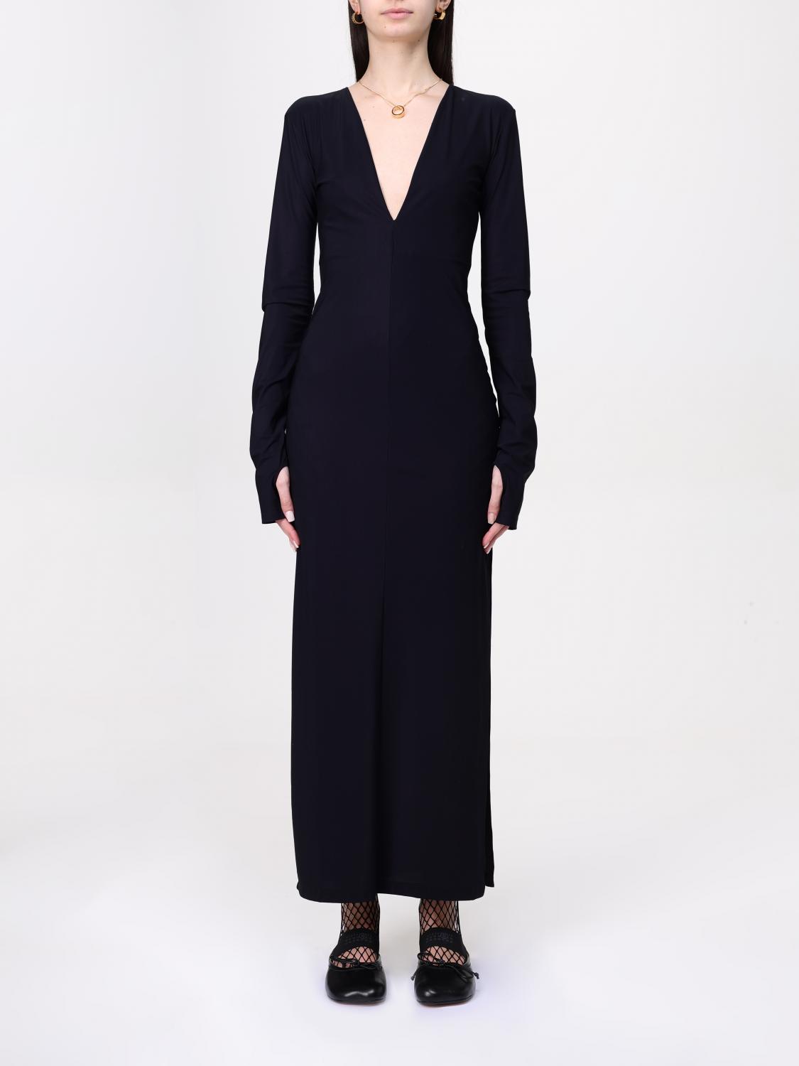Mm6 Maison Margiela V-neck Long Dress In Black