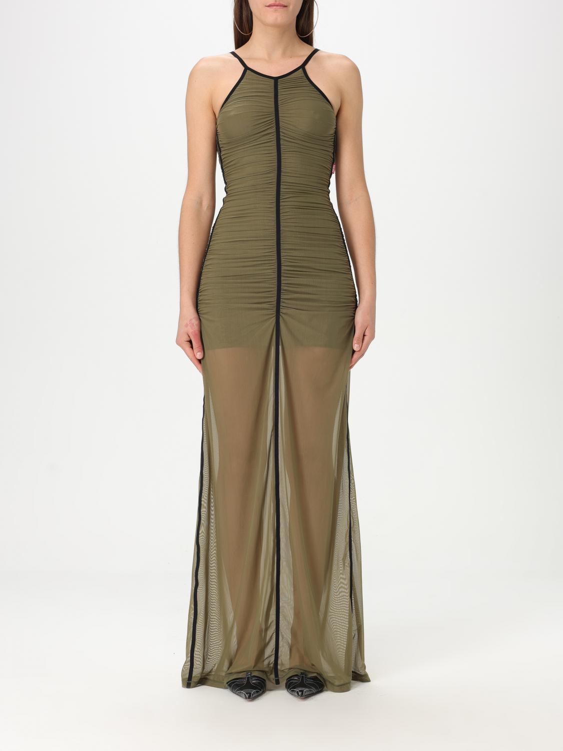 Diesel Long Dress With Thin Straps In Green