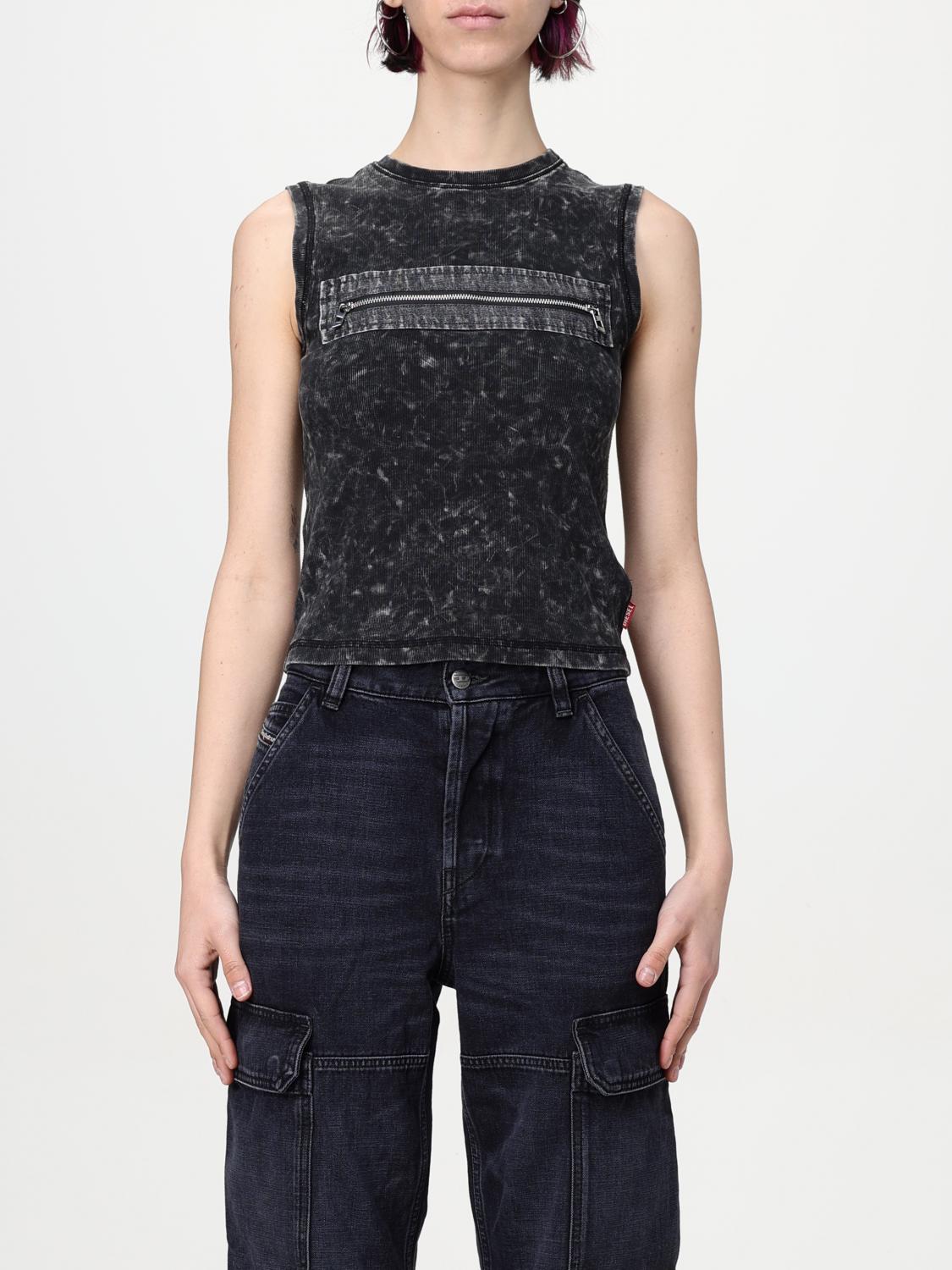 Diesel Sleeveless Top With Zip Detail In Black