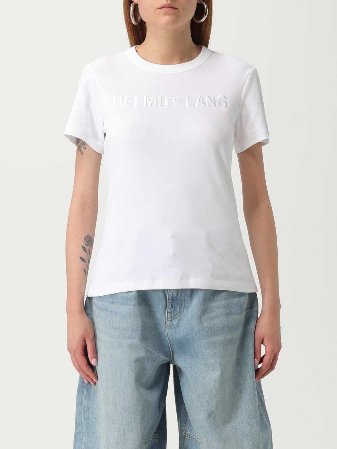 Helmut Lang Transparent Chiffon Logo T-shirt With Crew Neck In White