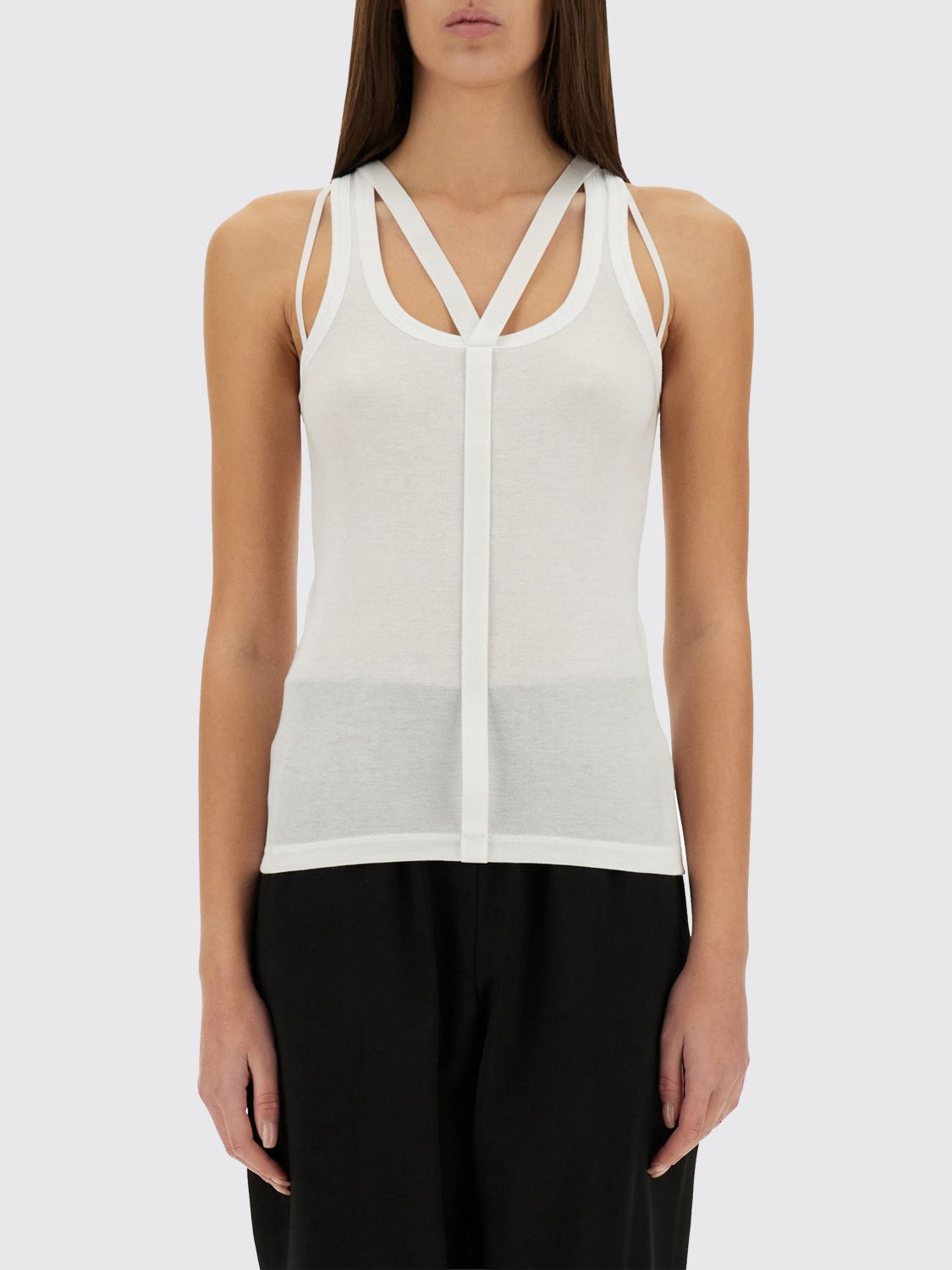 Helmut Lang Square Neck Racer Tank With Adjustable Straps In Beige