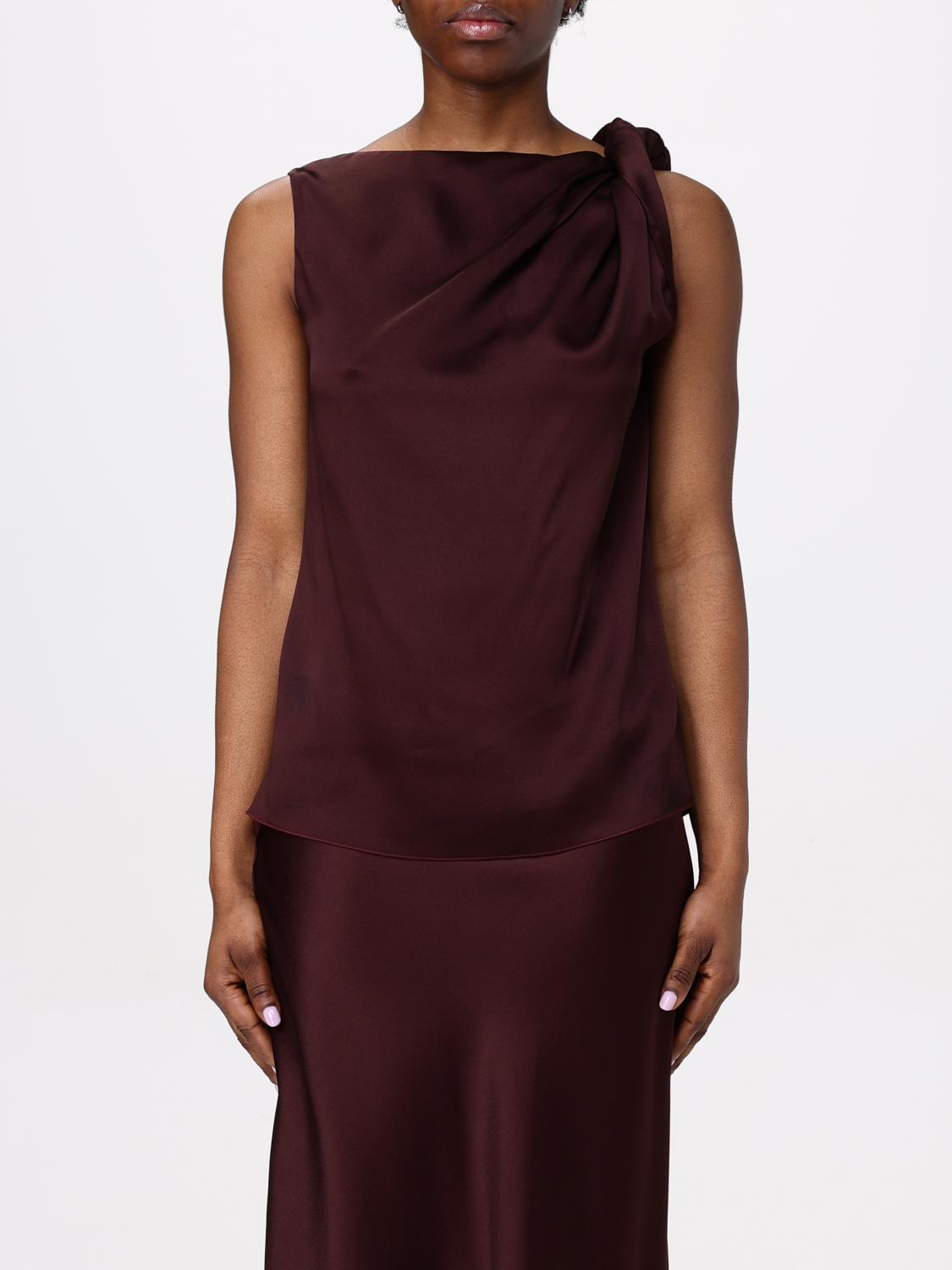 Liviana Conti Draped Cowl-neck Sleeveless Top In Burgundy