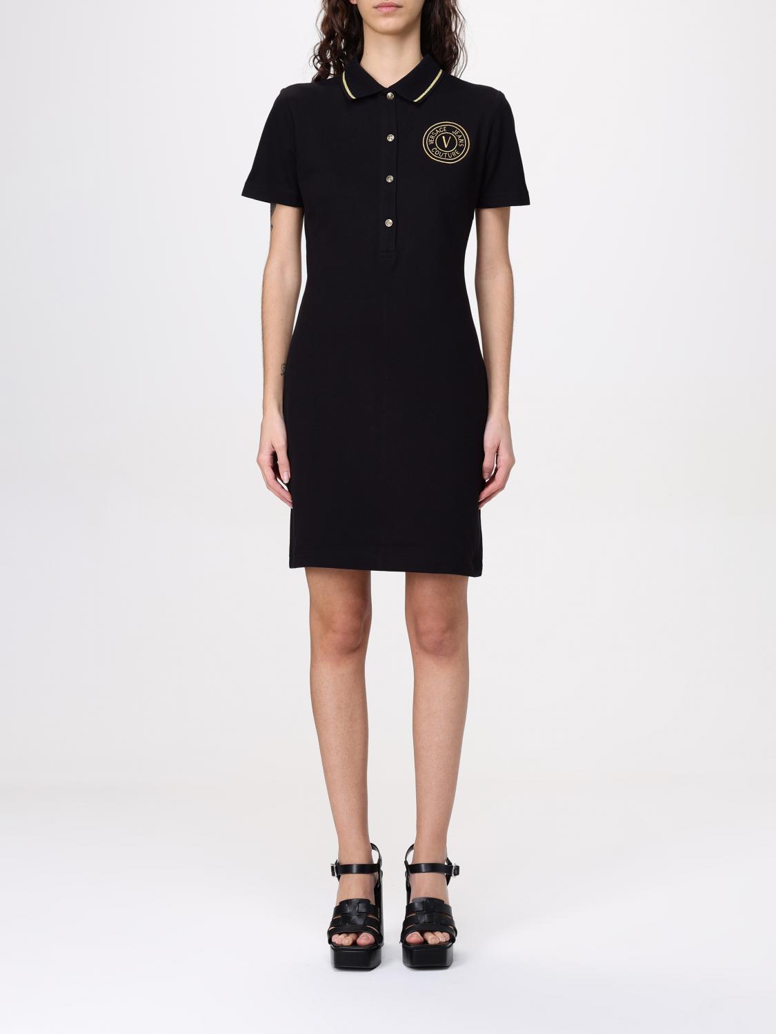 Versace Jeans Couture Embroidered-logo Polo Mini Dress In Black