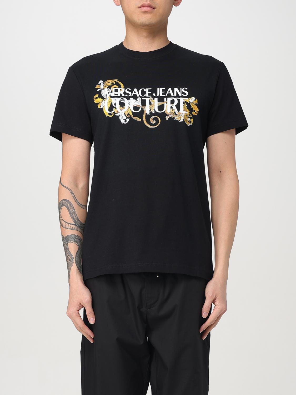 VERSACE JEANS COUTURE T-Shirt Men color Black　VERSACE JEANS COUTURE Tシャツ メンズ カラー ブラック VERSACE