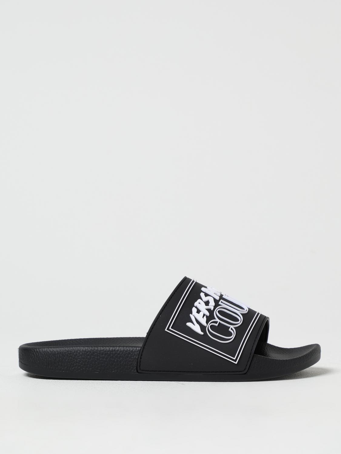 Versace Jeans Couture Slide Sandal With Logo In Black