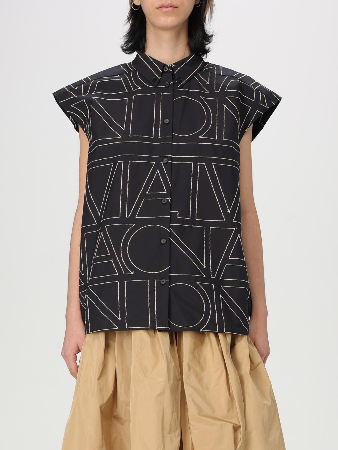Liviana Conti Sleeveless Shirt With Logo Embroidery In Black
