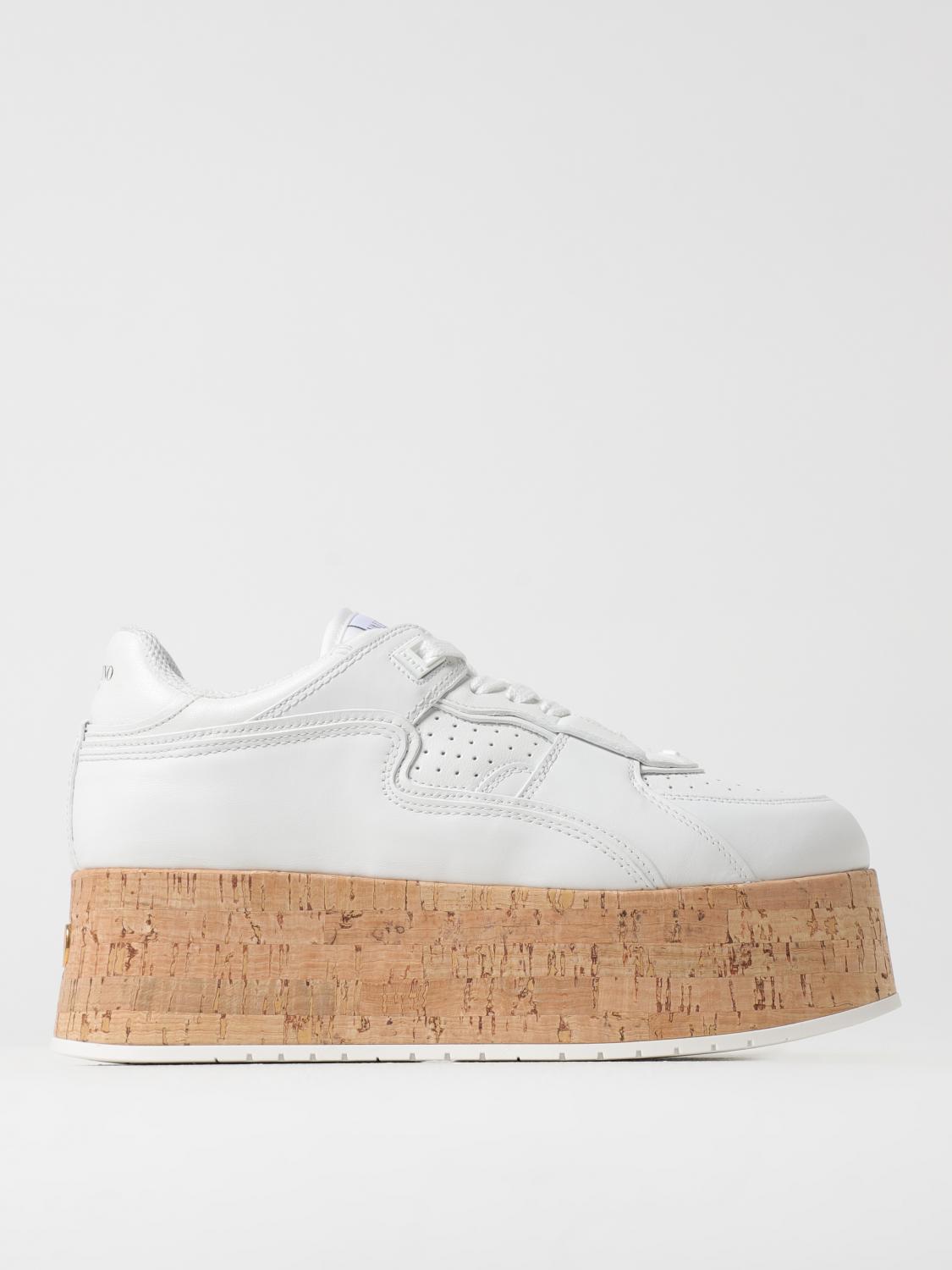 Valentino Leather Platform Sneakers Perforated Detailing In White