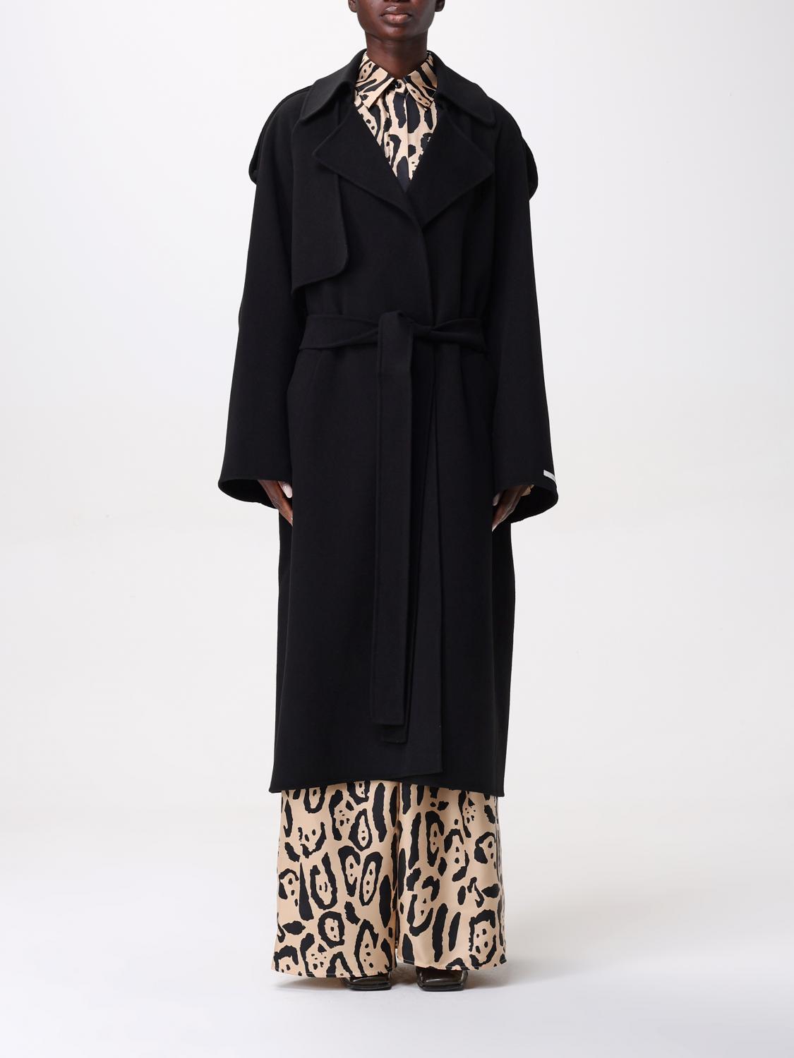 Sportmax Belted Double-breasted Coat Raglan Sleeves In Black