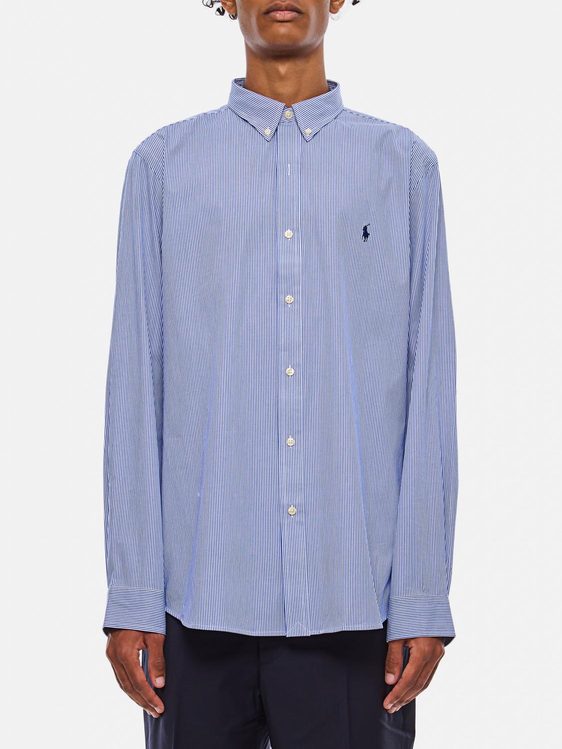 Polo Ralph Lauren Shirt Mens Blue Cotton Slim Fit Long Sleeve Button-down Mxx182 In Gnawed Blue