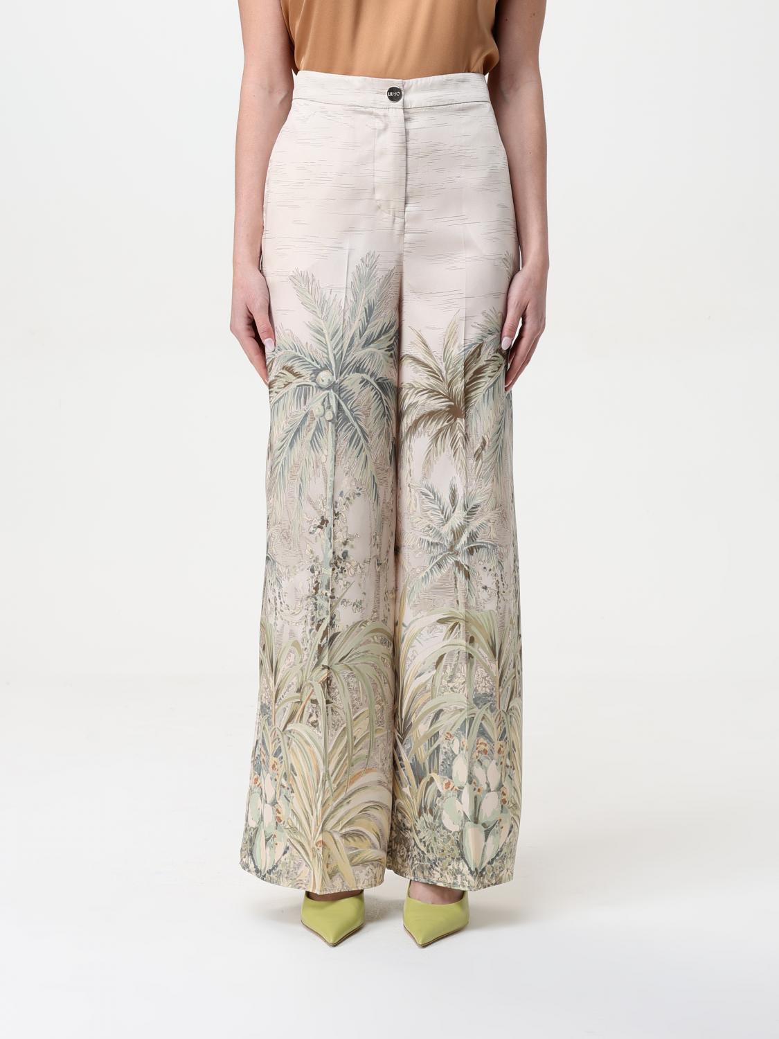 Liu •jo Flared Wide Leg Trousers With Tropical Print In Green