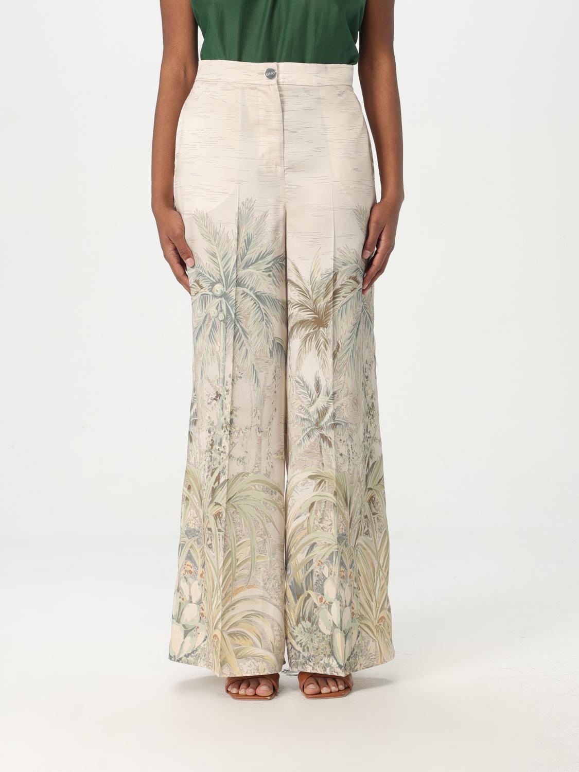 Liu •jo Flared Wide Leg Trousers With Tropical Print In Beige