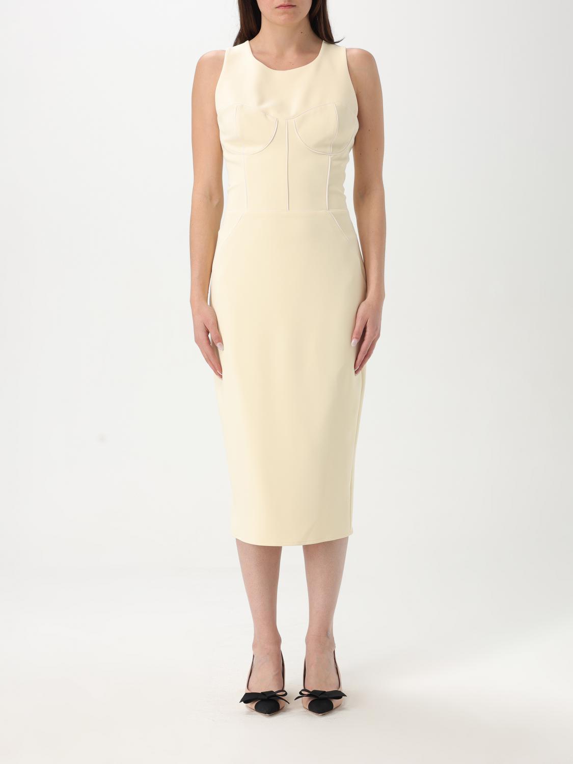 Elisabetta Franchi Contrast Piping Crêpe Sheath Dress In Yellow