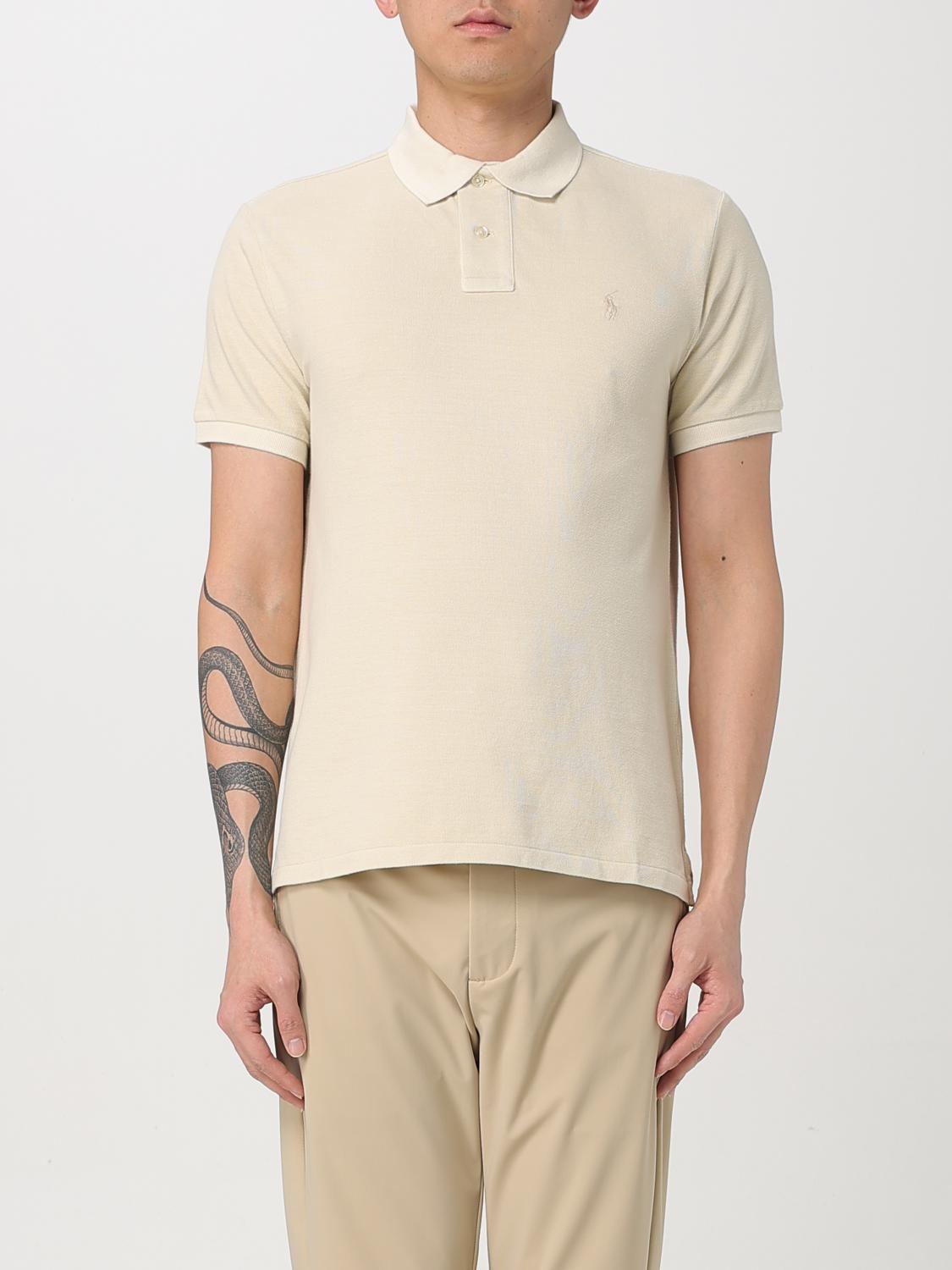 Polo Ralph Lauren Custom Slim Mineral-dyed Buttoned Polo Shirt In Beige