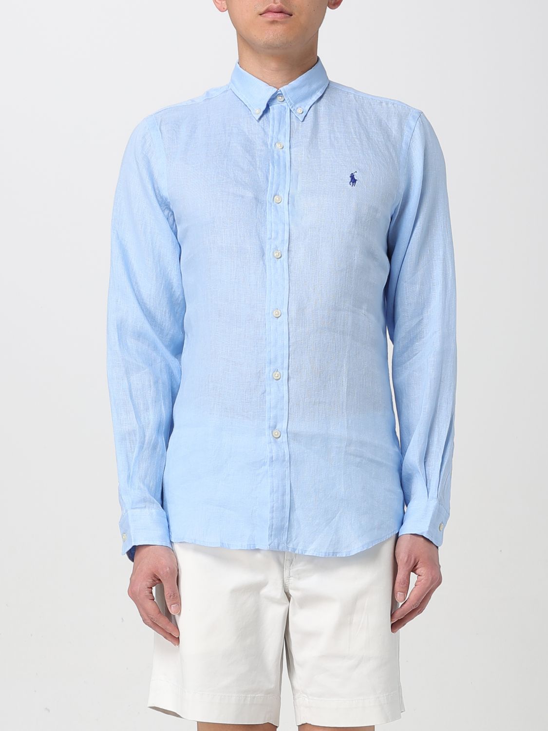 Polo Ralph Lauren Geometric Oxford Mesh Long Sleeve Shirt In Blue