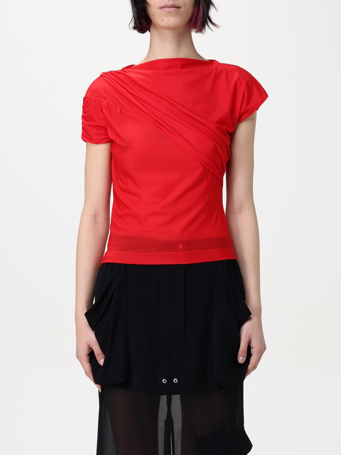 Pinko Asymmetric Sweater In Translucent Jersey In Red